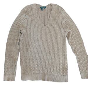 Lauren Ralph Lauren Sweater Plus Size 3X Silk Blend Pullover Metallic Classic